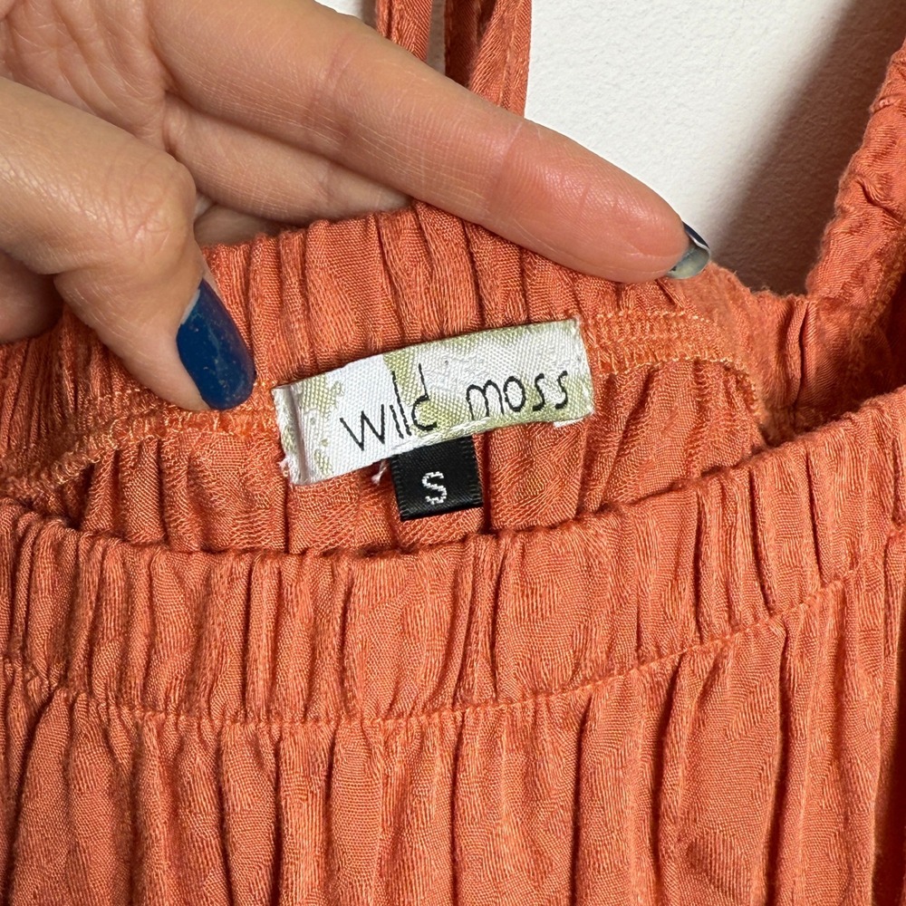 Wild Moss Baby Doll Orange Tiered Square Neck Lace Trim Flowy Sleeve Mini Dress - Picture 2 of 7